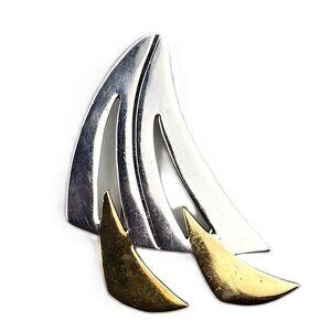 Vintage Signed Taxco Silver and Gold Tone Abstract Sailboat Pendant / Brooch 2"